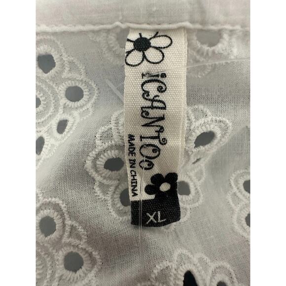 ICanToo Top Women Size XL White Eyelet Lace Button Up Capsule Cottage Romantic - Picture 6 of 10